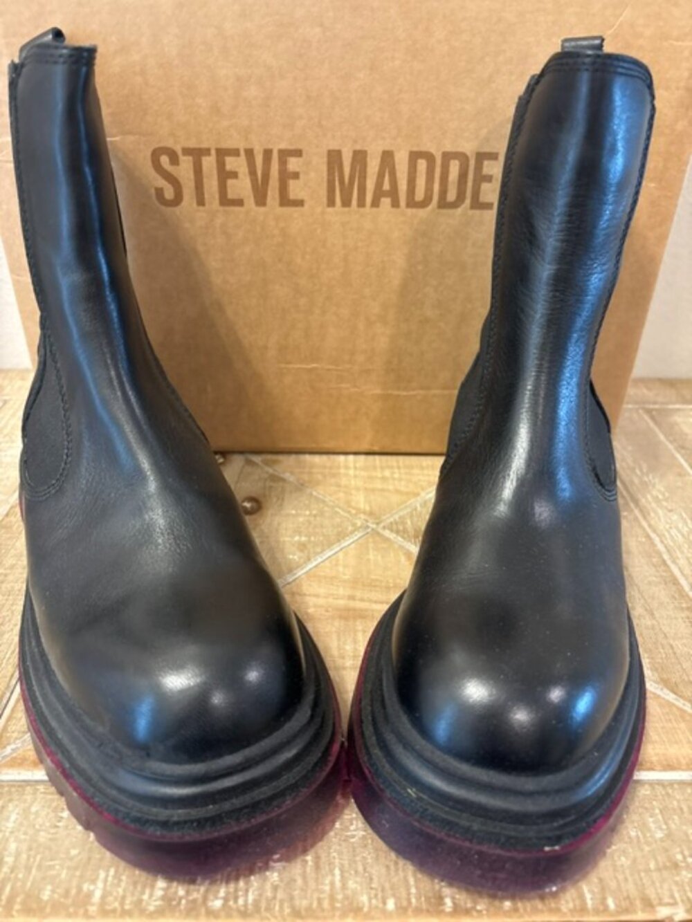 NEW Steve Madden Klyde Leather Boots Black Pink Women Size 7
